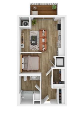 Floor plan for studio, 1 bath, 481 sqft